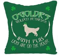 O'goldie's Golden Retriever Licks Are On The House Irish Pub Clover Green Hat themed Linen Cushion Cover-Throw Pillow Cover.