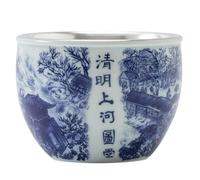 OGOODLE Kungfu Tea Cup Blue-and-White Glazed Silver-Inlaid Tea Cup Owner's Single Jadeite-White Porcelain Set Jianzhan Bowl Along The River During The Qingming Festival Small Tea Cups