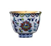 OGOODLE Kungfu Tea Cup Blue-and-White Porcelain Floral Gilded Small Tea Cup Handcrafted Miniature Tasting Gongfu Set Aroma-Appreciation Small Tea Cups