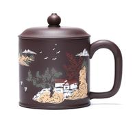 OGOODLE Kungfu Tea Cup Large Teacup Household Handmade Purple Sand Cup with Lid Water Tea Brewing Office Men and Women Capacity 480ML Small Tea Cups
