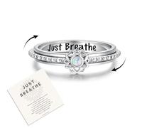 oGoodsunj Fidget Spinner Rings for Anxiety, Sterling Silver, Lotus Cross, Worry Ring, Stress Relief, Soothing Jewellery, Gifts for ADHD, Autism, Daughter, Silver, Opal