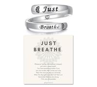 oGoodsunj Inspirational Ring Encouragement Ring Sterling Silver Adjustable Easy Breathe I Am Fearless Motivational Jewelry Gift for Women, Silver, Cubic Zirconia