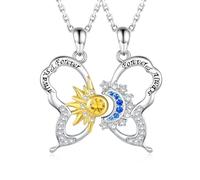 oGoodsunj Sun and Moon Necklace Set for 2 Pcs Matching Sterling Silver Butterfly Gift for Women Medium Silver No Gemstone Medium Silver Not a Gemstone