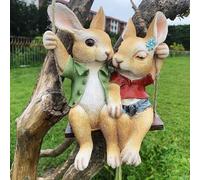 Ogowawer Resin Garden Statues Rabbit, Cute Hanging Bunny Lover Sculpture Simulation Art Decor Figurine Ornament Indoor Outdoor for Fence Path Landscape Tree Decorations, Gardening Sculpture Gifts