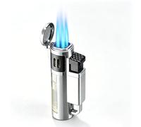 OGQBEAPC Refillable Butane Torch Lighter, 4 Jet Flame Windproof Lighter with Large Transparent Fuel Tank, Adjustable Flame, for Men(A)