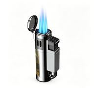 OGQBEAPC Refillable Butane Torch Lighter, 4 Jet Flame Windproof Lighter with Large Transparent Fuel Tank, Adjustable Flame, for Men(B)