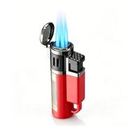 OGQBEAPC Refillable Butane Torch Lighter, 4 Jet Flame Windproof Lighter with Large Transparent Fuel Tank, Adjustable Flame, for Men(D)