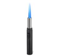 OGQBEAPC Windproof straight jet blue flame torch lighter, metal lighter, adjustable flame size, rechargeable butane gas, suitable for cigars, barbecue, camping, campfire, moxibustion.(A)