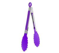 Ogquaton 1PC Silicone Cooking Food Serving BBQ Tongs, Stainless Steel Handle Utensil Purple Creative and Useful