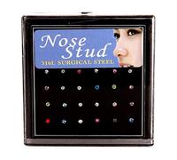 Ogquaton Box of 24pcs Mixed Color Crystal Steel Nose Studs Rings Bone Bar Punk Piercing Cost-Effective