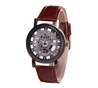 Ogquaton Brown Strap & Black Dial Men's Faux Leather Band Wrist Skeleton Watch Creative and Useful