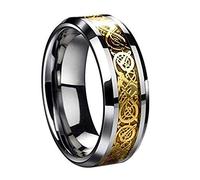 Ogquaton Men's Gold Dragon Scale Dragon Pattern Beveled Edges Celtic Rings Jewelry Wedding Band Vintage Engagement Ring Stylish and Popular