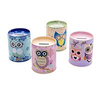 Ogquaton Vintage Tinplate Cylinder Piggy Bank, Cartoon Colorful Geometric Owl Patterns Money Saving Box Reward Penholder Coin Cash Storage Case Gift, 1PC Random Color Creative and Useful