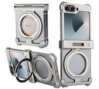 OGRANEE Metal Frameless for Samsung Galaxy Z Flip 6 Case with Mag Safe Ring Stand Holder 360°Rotatable Minimalist Slim Hard Shockproof Bumper Thin Cover for Zflip 6 Phone Cases with Magnetic Kickstand