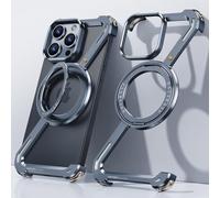 OGRANEE Z Case for iPhone 15 Pro Frameless, with Magnetic Kickstand 360° Rotatable Magnetic Stand, Bezel Less Metal Slim Hard Shockproof Ultra Thin for iPhone 15Pro Case with Ring Holder for Men, Blue