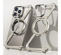 OGRANEE Z Case for iPhone 15 Promax Frameless, with Magsafe Kickstand Minimalist Rimless Metal Slim Hard Ultra Thin for iPhone 15 Pro Max Bumper Case with Ring Holder Magnetic Stand for Men, Natural