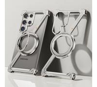 OGRANEE Z Case for Samsung Galaxy S24 Ultra Frameless, with Magsafe Kickstand 360° Rotatable, Bezel Less Metal Slim Hard Ultra Thin for S24 Ultra Case with Ring Holder Magnetic Stand for Men, Gray