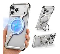 OGRANEE Z Metal Case for iPhone 17 Pro Max Frameless, Aluminum Alloy Bumper Compatible with Magsafe Kickstand Minimalist Shockproof Cool Cover Hard Shell with 360°Ring Holder Magnetic Stand, Natural