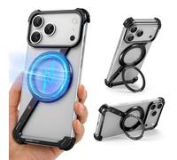 OGRANEE Z Metal Case for iPhone 17 Pro Max Frameless, Aluminum Alloy Bumper Compatible with Magsafe Kickstand Minimalist Shockproof Cool Cover Hard Shell with 360°Ring Holder Magnetic Stand, Black