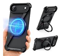 OGRANEE Z Metal Case for iPhone Air Frameless, Aluminum Alloy Bumper Compatible with Magsafe Kickstand Minimalist ShockAirof Cool Cover Hard Shell with 360°Ring Holder Magnetic Stand, Black