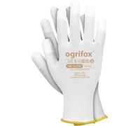 Ogrifox OX-POLFIN Polyester Gloves with Polyurethane Coating on Fingertips, Protective Gloves, Work Gloves, Gardening Gloves OX.12.734, White, Size 9, 240 pairs