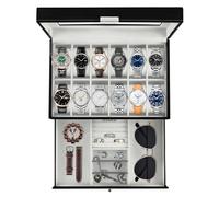 Ogrmar 12 Slot PU Leather Lockable Watch Storage Boxes, Men & Women Jewelry Display Drawer Case, 2-Tier Organizer Watch Showcase with Glass Lid