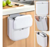 Ogrmar Kitchen Hanging Waste Bin with Lid, 10L Foldable Kitchen Rubbish Bin, Under Sink Food Trash Can, Wall Mounted Slide Open Compost Caddy for Counter Top, Cupboard Door, Cabinet, Motorhome, White