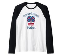 Ogunquit Beach Maine Patriotic Coastal Nautical Flip Flops Raglan Baseball Tee