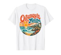 Ogunquit Maine Coastal Town Marginal Way Beach Value Graphic T-Shirt, Men, White, S