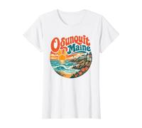 Ogunquit Maine Coastal Town Marginal Way Beach Value Graphic T-Shirt, Women, White, L