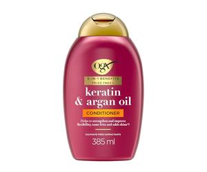 OGX 5in1 Benefits Frizz Free with Keratin & Argan Oil Conditioner, Strengthens and Improves Flexibility, Tames Frizz and Adds Shine, Sulfate Free, 385ml