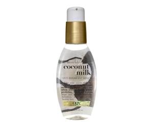 OGX 91008 Anti-Breakage Serum Nourishing Coconut Milk, Paraben and Sulfate Free, Sustainable Ingredients, Strengthening, Protective, Hydrating, 4 Ounce Pump Bottle