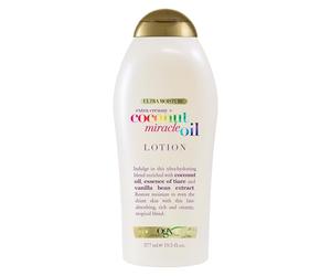 OGX Extra Creamy + Coconut Miracle Oil Ultra Moisture Body Lotion with Vanilla Bean, Fast-Absorbing Body Lotion for All Skin Types, Paraben-Free and Sulfated-Surfactants Free, 19.5 Ounce
