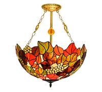 OGYJMSFN Chandelier Ceiling Lamp Tiffany Style Pendant with 20inch Stained Glass Shade 3flame Decor for Living Room Bedroom Dining Kitchen