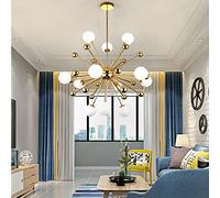 OGYJMSFN Chandelier Mid Century Modern 12-Light Sputnik Gold Pendant Lighting Fixture with White Glass Globe Shades Contemporary Ceiling Light for Living Room