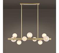 OGYJMSFN Chandelier Modern Linear with Frosted Glass Spheres Contemporary Brass Kitchen Island Lighting Midcentury Gold Pendant Light Fixture for Dining(9 Lights)