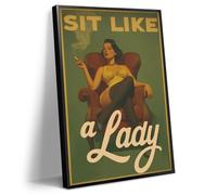 ogyormpi Feminist Canvas Wall Art, Sit Like A Lady Define Lady Empowering Female Poster, Green Vintage Bold Girl Power Feminine Print, Retro Lingerie Women with Cigarette Picture 12x16in Unframed