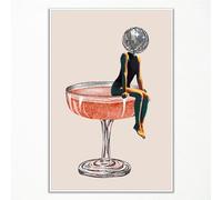 ogyormpi Funky Disco Ball Poster, Retro Disco Head Girly Wall Art Canvas, Cocktail Prints Painting, VBar Cart Art Vintage 70s Disco Art Print, Champagne Art Picture 12x16in Unframed