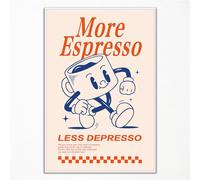 ogyormpi Retro Coffee Wall Art, More Espresso Less Depresso Quotes Print, Cute Coffee Poster，Espresso Bar Wall Decor 12x16in Unframed