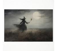 ogyormpi Vintage Halloween Canvas Wall Art, Victorian Ashland Witch In Moonlight Meadow Poster, Creepy Halloween Full Moon Night Sky Print, Scary Witch Silhouette Pictures 12x16in Unframed