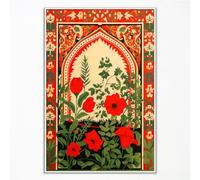 ogyormpi Vintage Red Poppies Canvas Wall Art, Retro Botanical Red Floral Poster, National Flower of Palestine Poppy Print, Red and Green Botanical Plant Picture for Living Room 16x24in Unframed