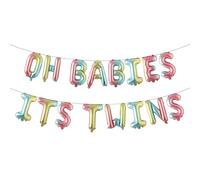 OH BABIES ITS TWINS Balloon Multicolor for Twins Baby Shower Decorations and Supplies, Twins Gender Reveal Party Foil Letters Balloons Banner (OH BABIES ITS TWINS Rainbow)