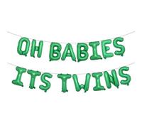 OH BABIES ITS TWINS Balloon Multicolor for Twins Baby Shower Decorations and Supplies, Twins Gender Reveal Party Foil Letters Balloons Banner (OH BABIES ITS TWINS Green)