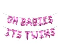OH BABIES ITS TWINS Balloon Multicolor for Twins Baby Shower Decorations and Supplies, Twins Gender Reveal Party Foil Letters Balloons Banner (OH BABIES ITS TWINS Rose Red)