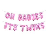 OH BABIES ITS TWINS Balloon Multicolor for Twins Baby Shower Decorations and Supplies, Twins Gender Reveal Party Foil Letters Balloons Banner (OH BABIES ITS TWINS Pink Heart)