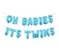 OH BABIES ITS TWINS Balloon Multicolor for Twins Baby Shower Decorations and Supplies, Twins Gender Reveal Party Foil Letters Balloons Banner (OH BABIES ITS TWINS Blue Star)