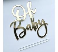 Oh Baby Acrylic Cake Charm Topper, Gold Mirror, Laser Cut, 3mm Thick, Premium Quality, Baby Shower, Gender Reveal