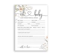 Oh Baby! Baby Shower Neutral Floral Prediction Printed A5 Cards, Unisex Neutral Party Game, Printed New Mum to be (Pack Size: A5 PACK OF 10)