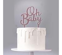 Oh baby cake topper gender reveal baby shower laser cut acrylic baby pink baby blue (Baby Pink)