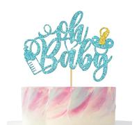 Oh Baby Cake Topper, Light Blue Glitter Cake Decor for Boy or Girl Theme Baby Shower/Kids Birthday Party Supplies